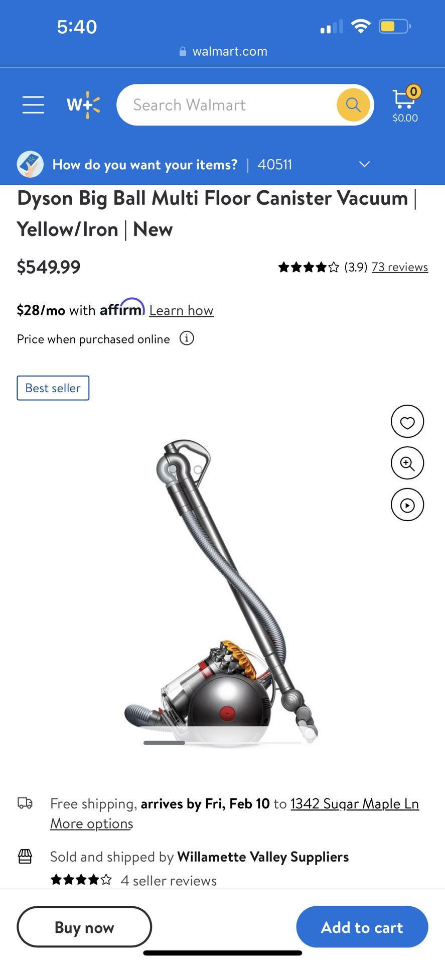 Dyson Big Ball Multi Floor Canister Vacuum | Yellow/Iron | New