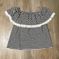 Stripe Navy Blue Blouse Size XL