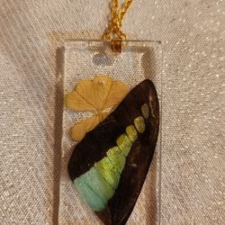 Golden Clover And Butterfly Wing Necklace