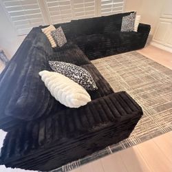 HIGH QUALITY BRAND NEW BLACK CORDUROY SECTIONAL SAME DAY DELIVERY 