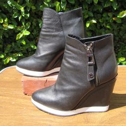 Women's Size 5 (36 1/2) Jimmy Choo Black Zippered Wedge Bootie Shoes