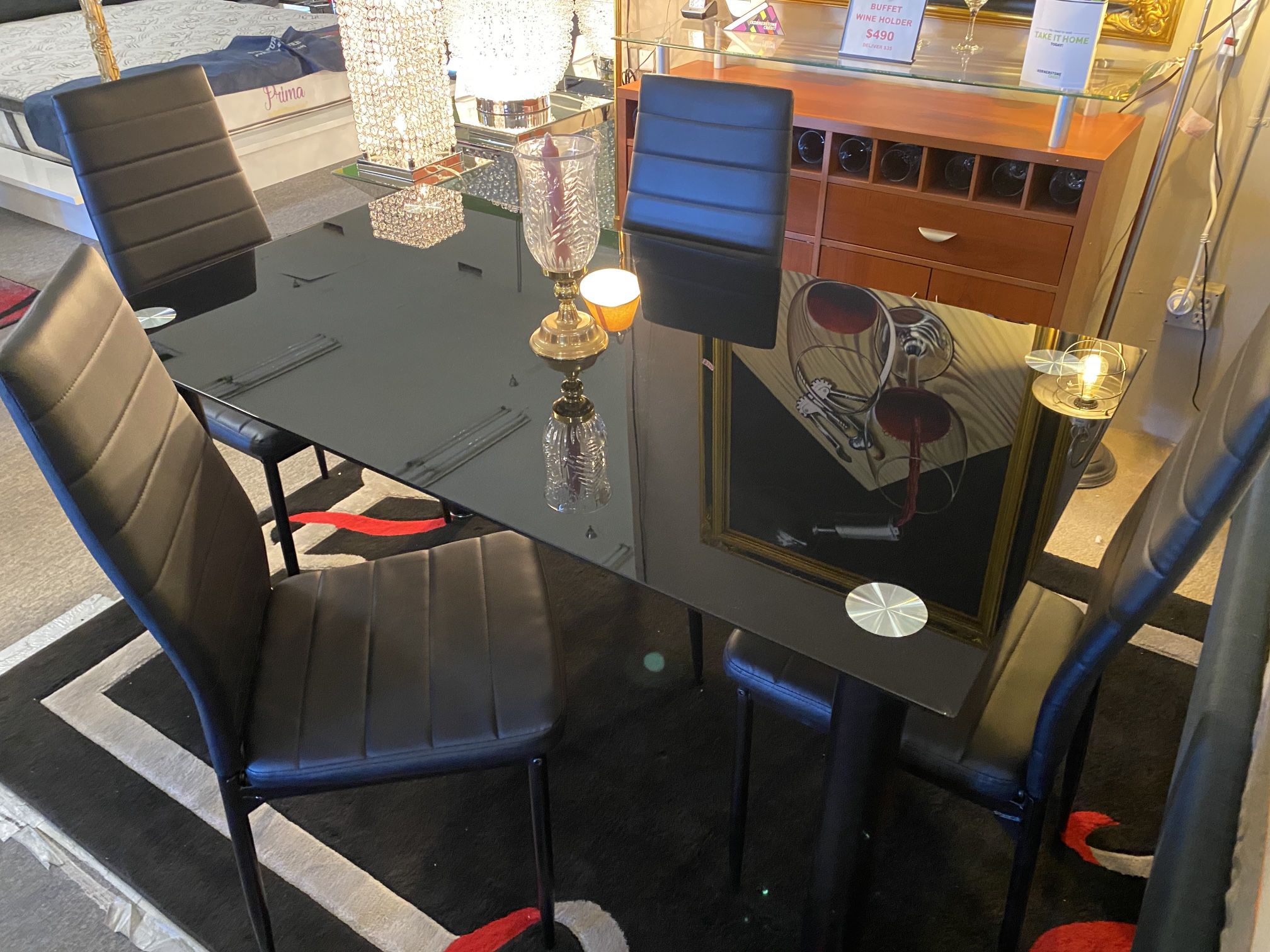 New 5Pcs Dining table / Black Glass Top 🌟😃