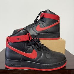 Nike By You Air Force 1 High Red Black Leather Shoes Sneakers DZ3610-900 Size 12