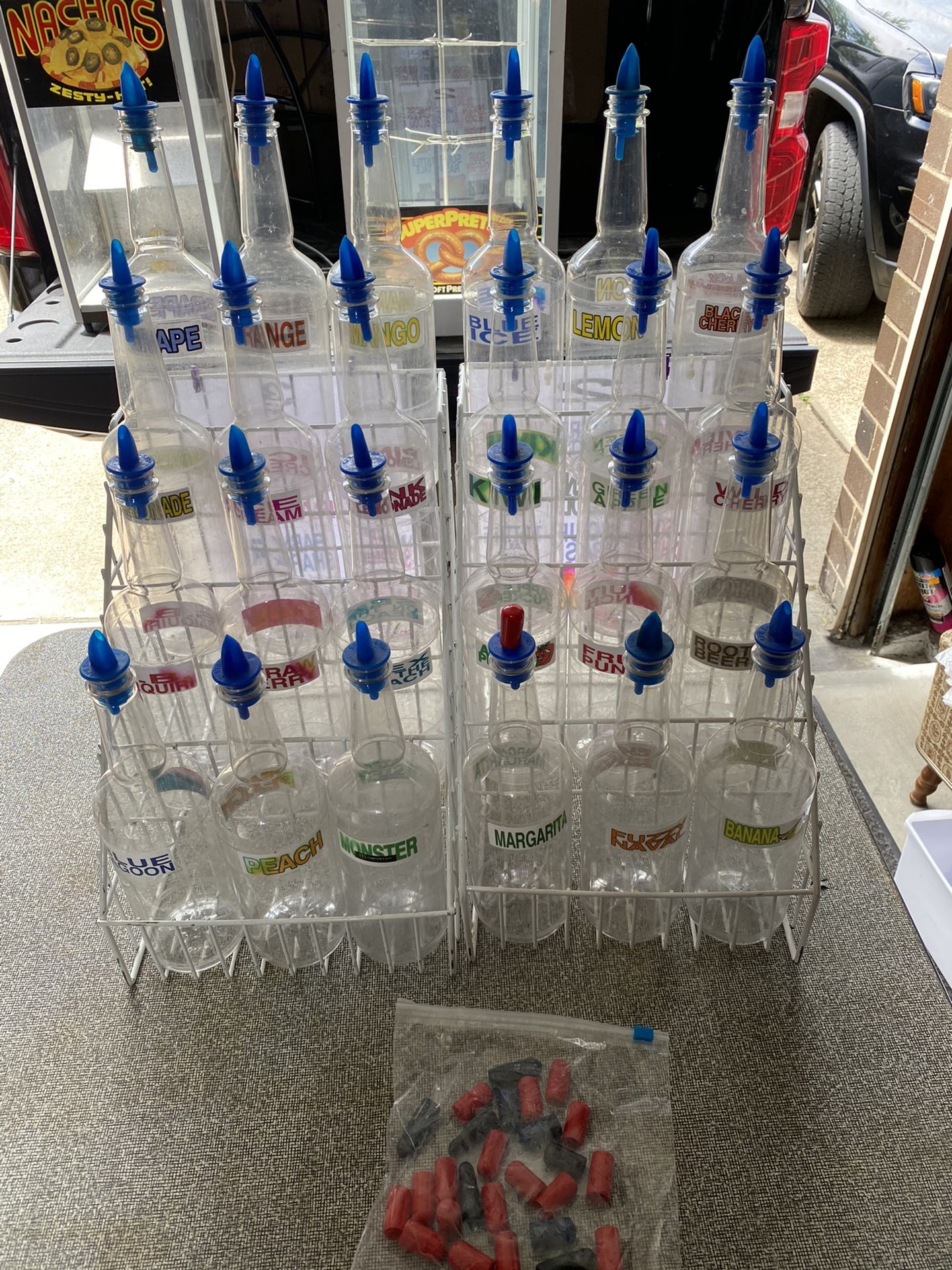 Snow Cone Shaved Ice Flavor Bottles With Rack And Caps Concession Stand for Sale in No