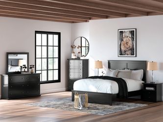 Maribel Black Queen Panel Bed, Dresser, Mirror and 2 Nightstands (Online Special Price)
