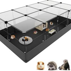 Tresbro Guinea Pig Cage with Waterproof PVC Bottom Liner & One-Hand Release Hook, Triple Fixing C&C Cage for Guinea Pigs, Bunny, Rabbit, Hedgehog, Sma