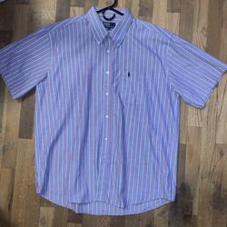 POLO RALPH LAUREN Men's Pink Button Down Shirt short Sleeve Stripe Size XL