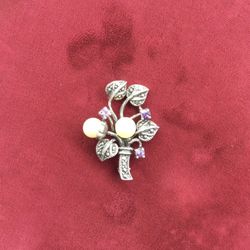Vintage Sterling Silver 925 Pin Brooch Marcasite Pearl Amethyst 