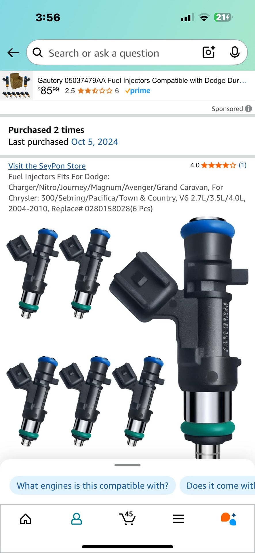 SeyPon Fuel Injectors Fits For Dodge: Charger/N