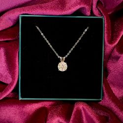 Beautiful Round Cut Moissanite Sterling Silver Necklace- we offer multiple types of chains