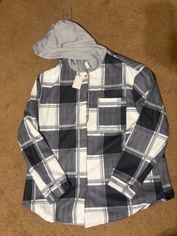 Plaid Button-Up Shirt with Hood
