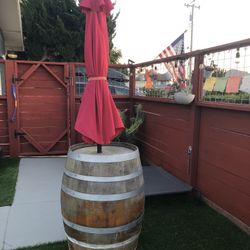 Wine barrel patio table 