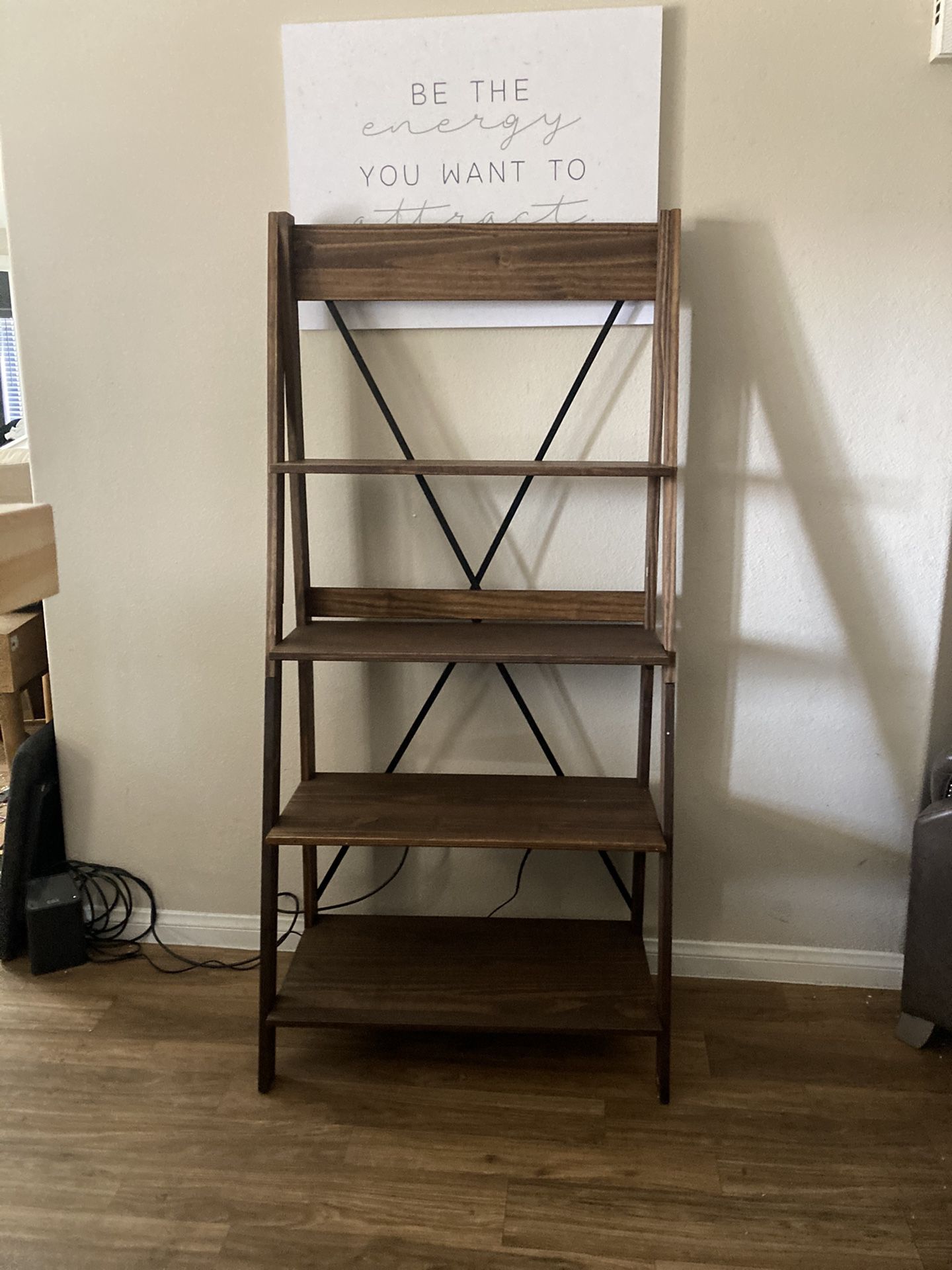 New 68" Solid Wood /Metal mix Leaning Ladder Bookshelf - Brown  Awesome 🏷 Deal  🚚 Delivery Avail   ➡️ Details Below ⬇️  