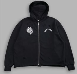 Darcsport - New - LOS CHERUB DISTRESSED GRUNGE MID LENGTH RAW HEM ZIP HOODIE IN BLACK