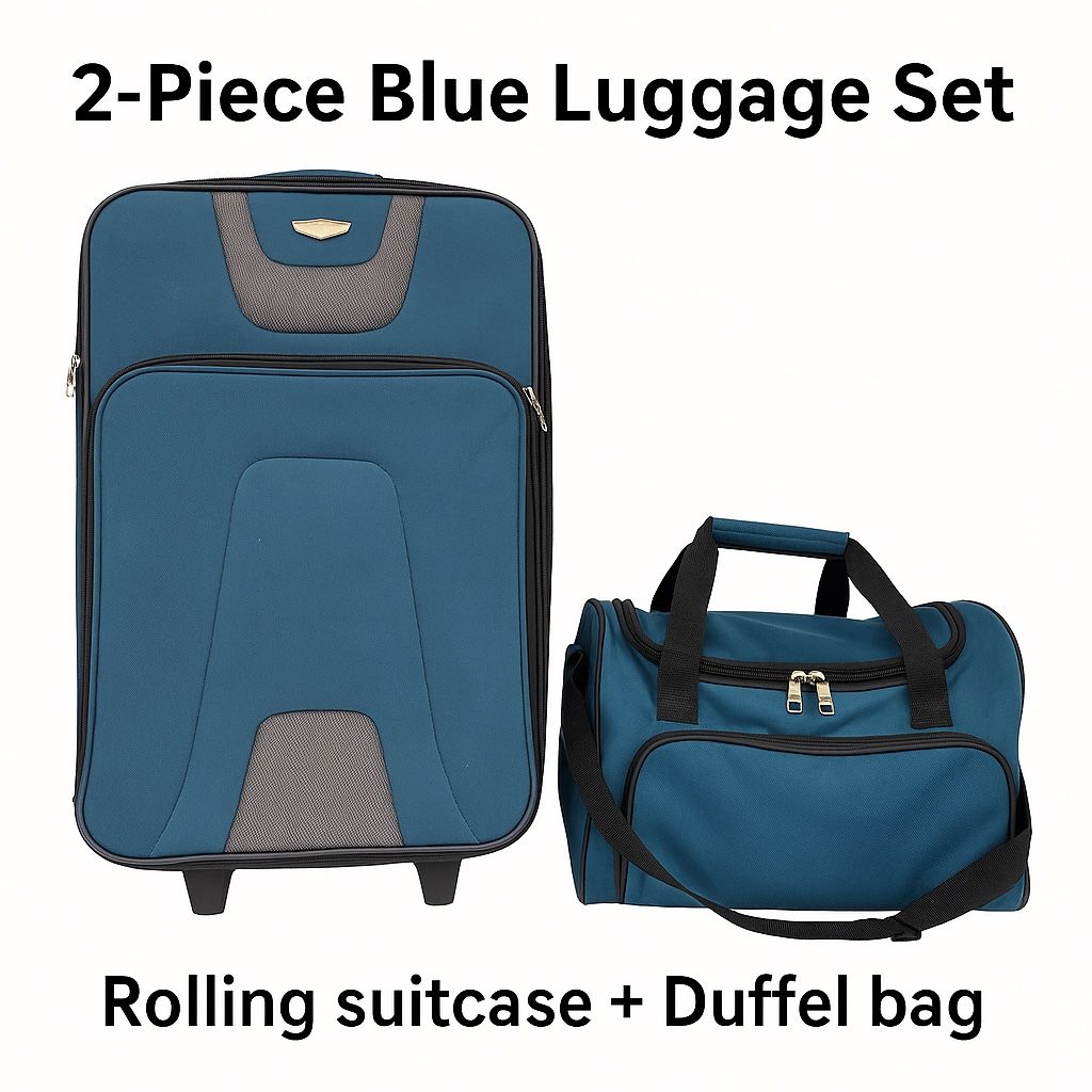 2-Piece Blue Luggage Set – Rolling Suitcase + Duffel Bag