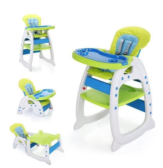 NEW BLUE 3-in-1 Convertible Toddler Highchair Table Booster Seat w/Feeding Tray