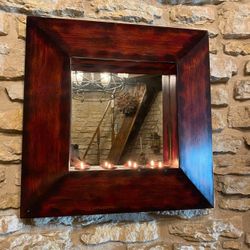 Metal Square Mirror With Tea Candles Holder Rustic Industrial Look