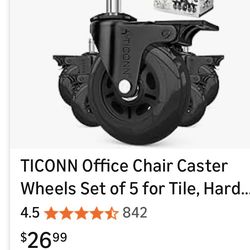 BRAND NEW**Ticonn Gaming Black Rollerblade Office Chair Wheels with Brake