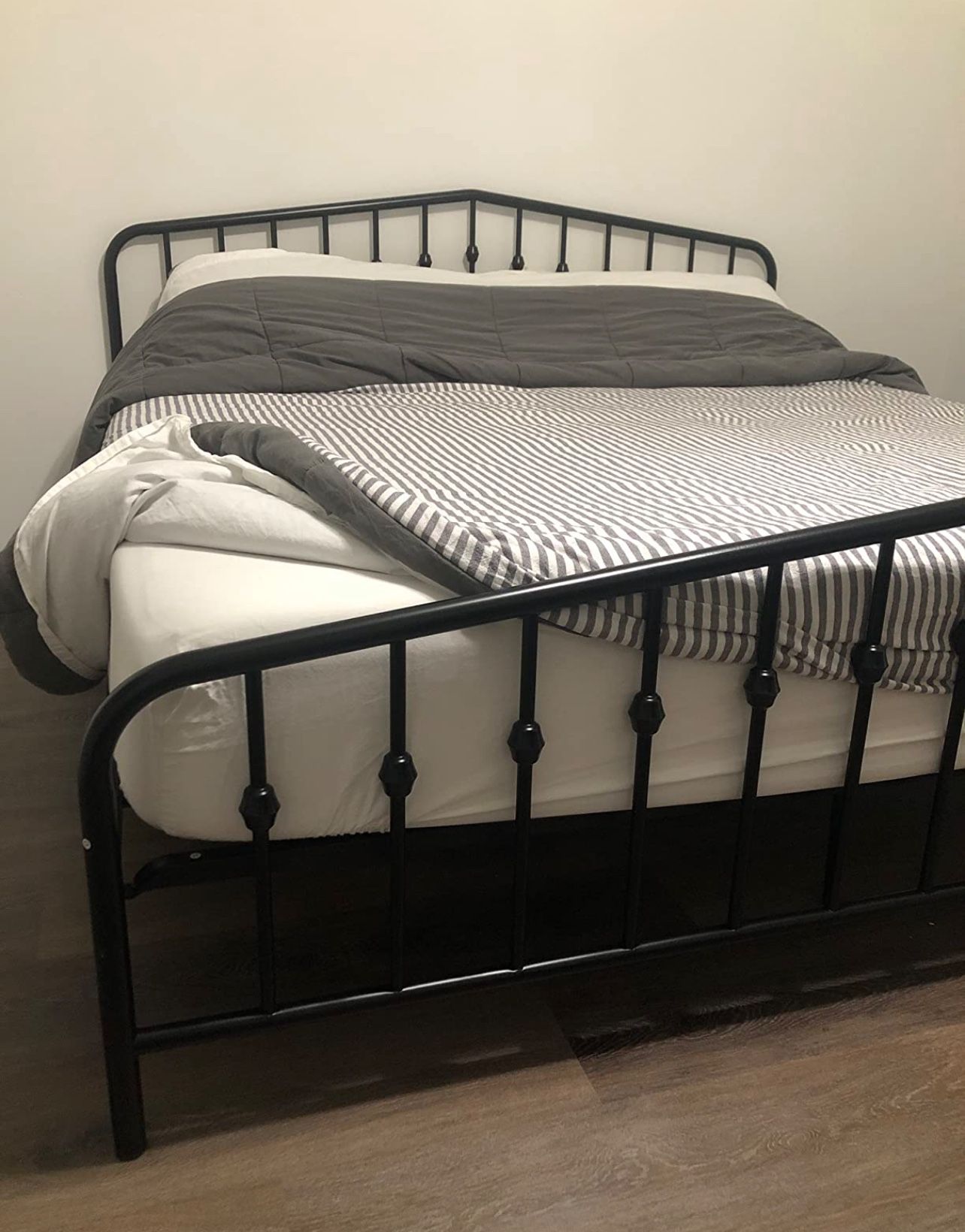 Novogratz Bushwick Modern Metal Bed, King Size - Black Triangular Headboard, Adjustable Base Height, Requires No Box Spring