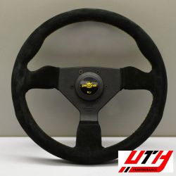 ITALY PERSONAL GRINTA 330MM STEERING WHEEL BLACK SUEDE YELLOW STICHING HORN