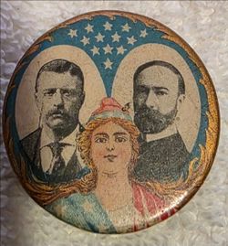 Rare Antique 1904 Theodore Roosevelt & Fairbanks Lady Liberty Campaign Pin