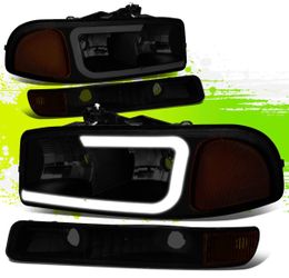 00-06 GMC Yukon Smoke Black Amber Reflector LED Strip Headlights Parking Lights