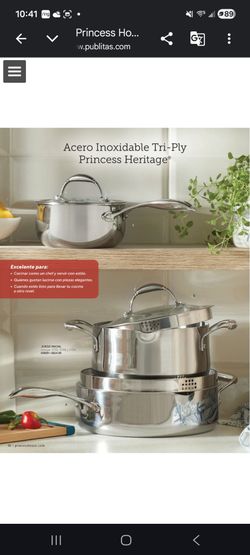 JUEGO DE CACEROLA HONDA DE 4.5 QT CON TAPA COLADORA Y OLLA DE 1.75 QT Y SARTEN DE 11" CON TAPA COLADORA DE ACERO INOXIDABLE TRI PLY PRINCESS HOUSE 🌷?