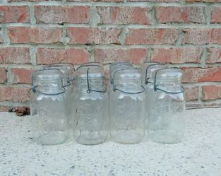 Vintage Clear Ball Ideal Quart Wire Side Jars