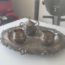 Rogers Silver Teapot set with Silver Platter