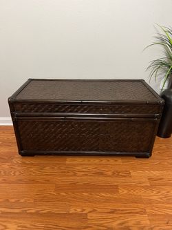 Vintage Boho Woven Rattan Storage Trunk / Coffee Table
