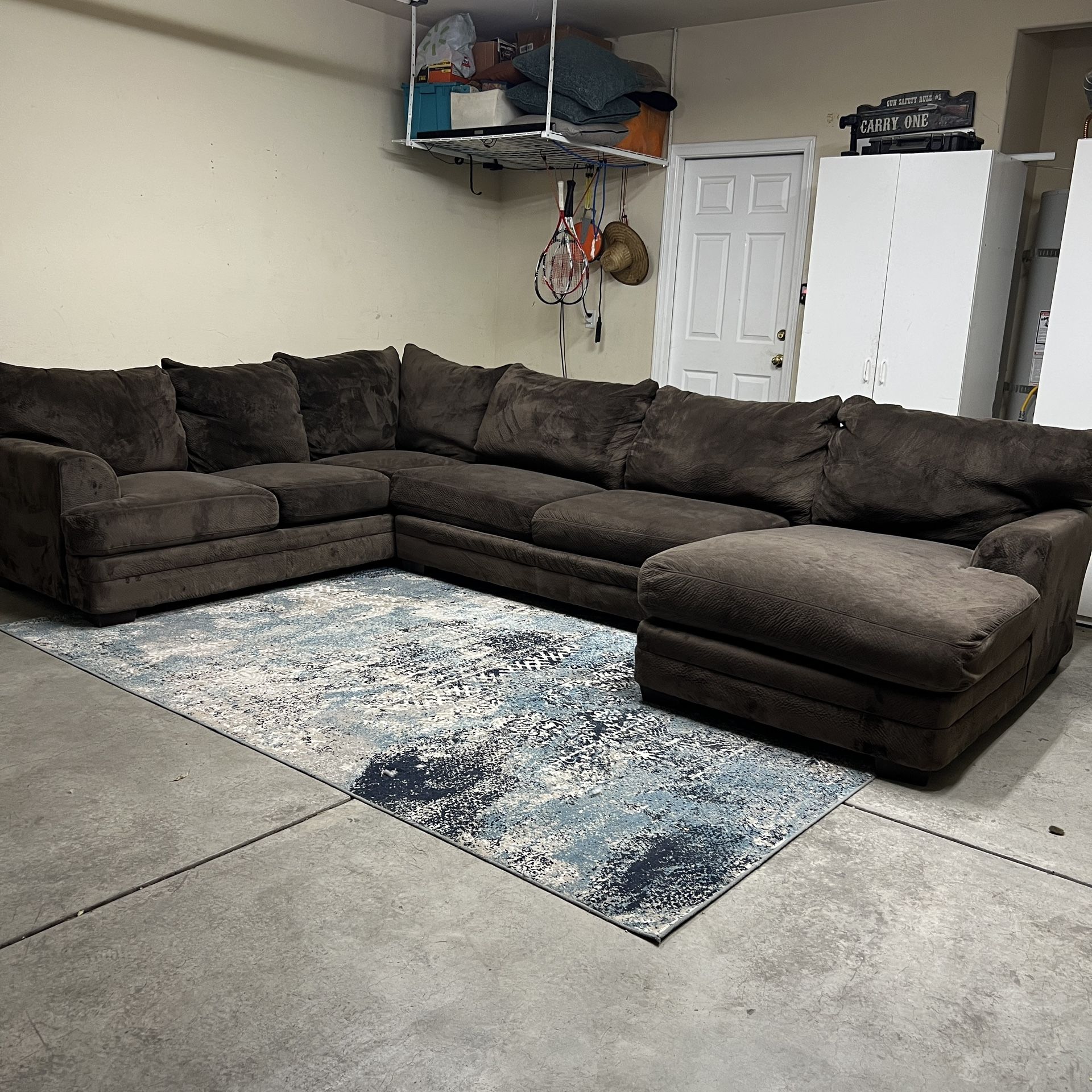 Sectional Sofa Couch Chaise Pullout Bed Brown