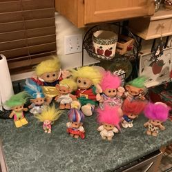 Troll Russ Doll lot of 12 vintage pieces from the 1980s and 90s Various sizes, very good condition considering over 40 years old Some sell for over $2