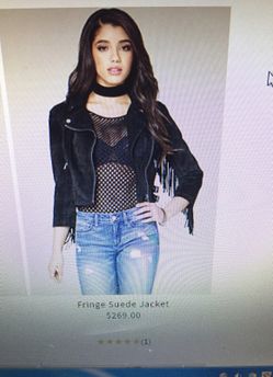 Fringe black suede leather jacket bebe nc gown