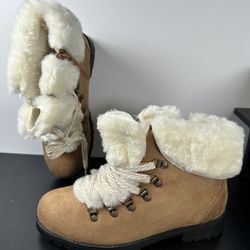 Comfortview Wide Width Arctic Bootie | Faux Fur Trim | Women's Winter Snow Boots - 8WW, Tan Brown