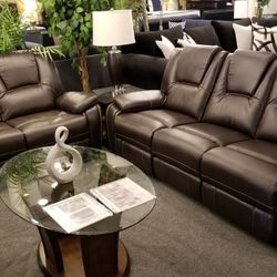 Brand New Brown Air Leather Manual Reclining Sofa + Loveseat 2PCs Set