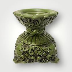 Vintage Mid Century Avocado Green Ceramic Pillar Candle Holder Boho 5” Tall