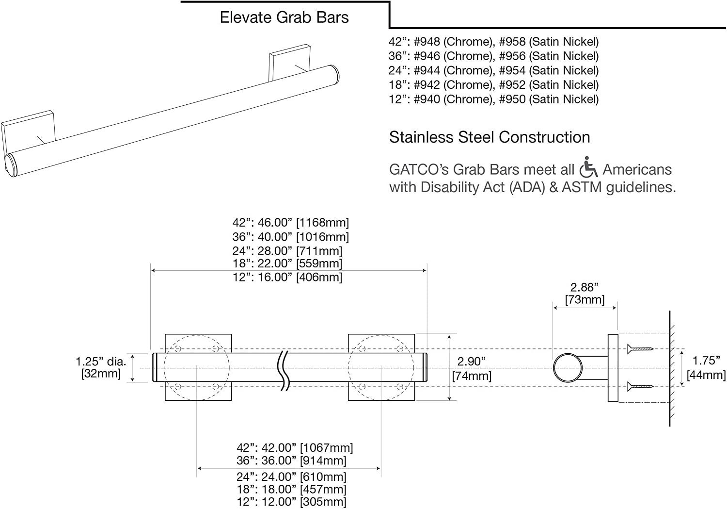 Gatco 954 Elevate Grab Bar