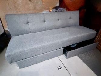 Grey Futon Bed with Storage Drawers