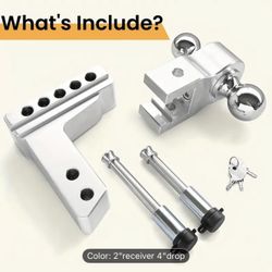 Adjustable Trailer Hitch, Fits 2-Inch Receiver Only, 4-Inch Drop/Rise Aluminum Drop Hitch, 12, 500 LBS GTW-Tow Hitch for Heavy Duty Truck with Double