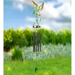 NEW-37" H, Farmhouse Solar Metal Wind Chime - Hummingbird