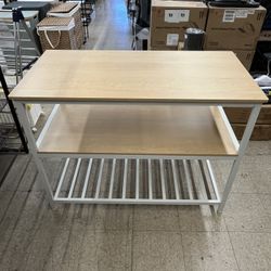 VASAGLE Kitchen Island with 3 Shelves and Large Worktop - Oak Beige / White