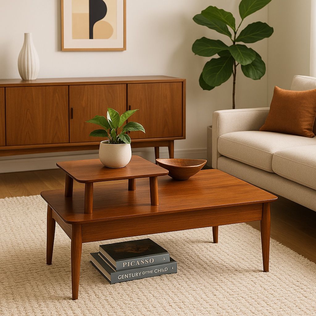 Mid-Century Modern Walnut Two-Tier End Table – Fully Restored