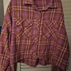 Ladies Plaid Long Sleeve Shirt Size Med