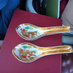10 1900s Gold Lucky Dragon ChinA Spoons