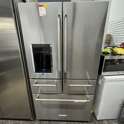 Stainless Steel Kitchen Aid 5 Door Refrigerator Ice & Water 