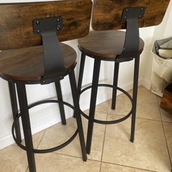 Set Of Rustic Brown Wood Brown Bar Stool Chairs