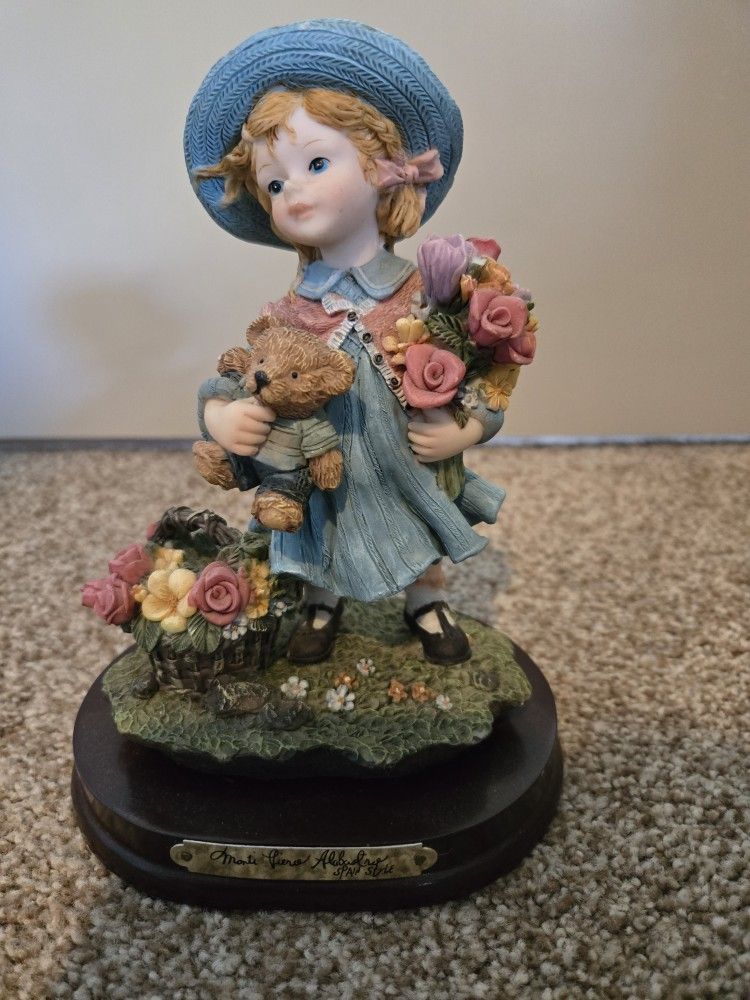 Monti Piero Alabastro Girl Carrying Flowers And Teddy Bear