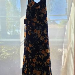 Navy Blue Floral One Shoulder Maxi Dress