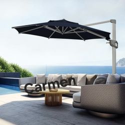 11 FT Patio Umbrella Offset Cantilever Outdoor Umbrella Aluminum Market Hanging Umbrellas, Unlimited Tilting System & Cross Base