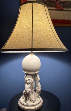 Lamps Religious Vintage Cherub Table Lamps – Decorative Figurine Lamps– Cream Ceramic PAIR